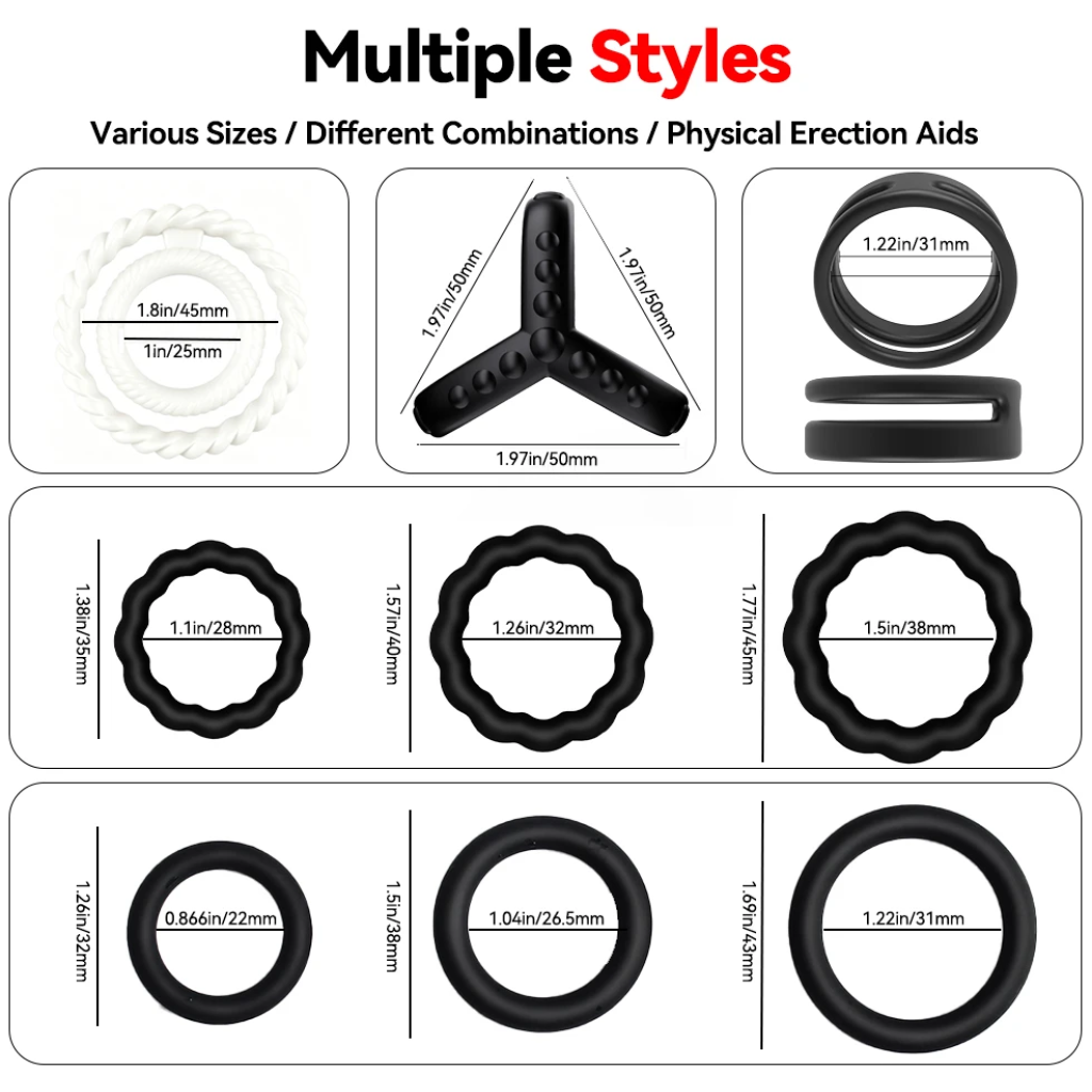 waterproof silicone cock ring set reusable elastic penis ring adult cock rings couples multiple styles & sizes