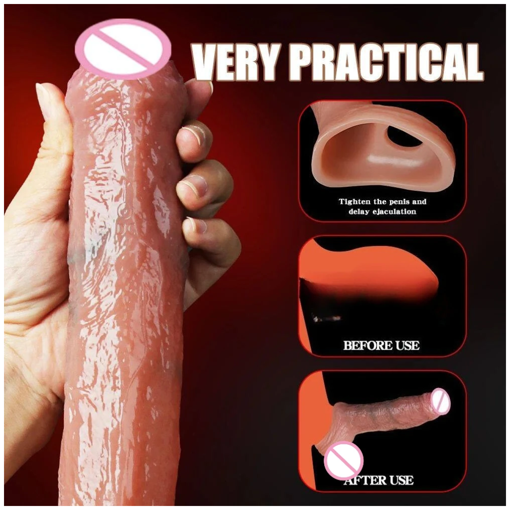 penis reusable silicone realistic stretcher enlarger soft real dick delayed ejection cock ring lock condom for man