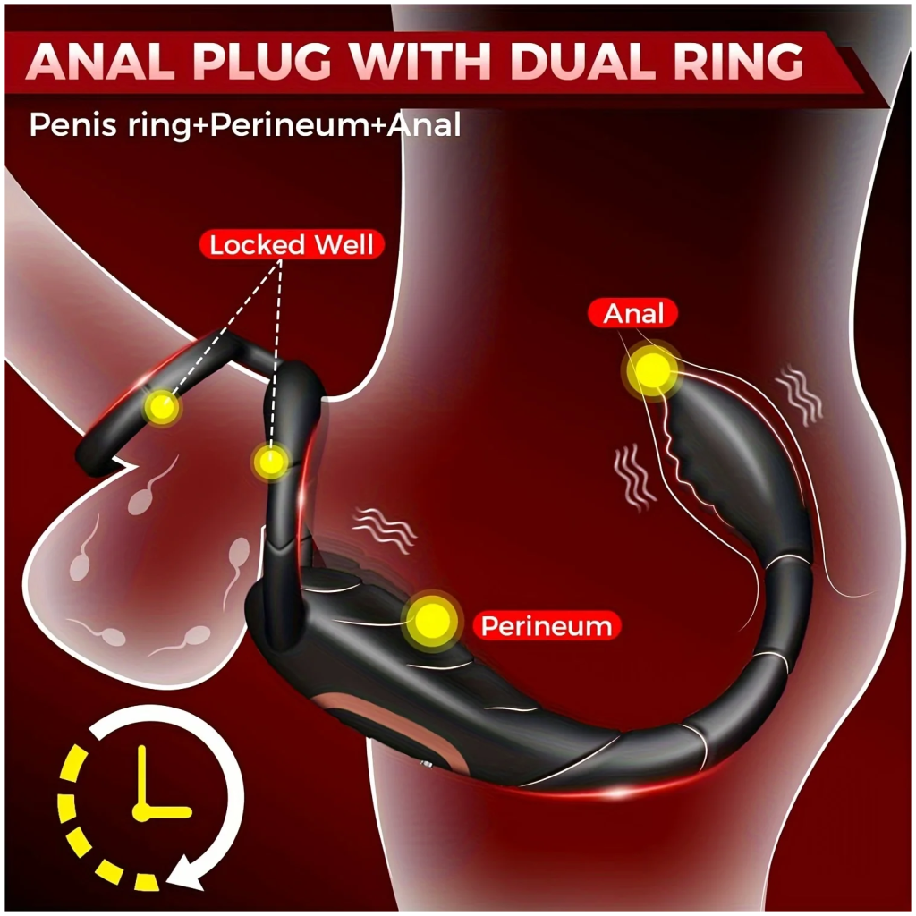cock ring prostate vibrator double ring anal plug vibrating delay ejaculation masturbator 18+
