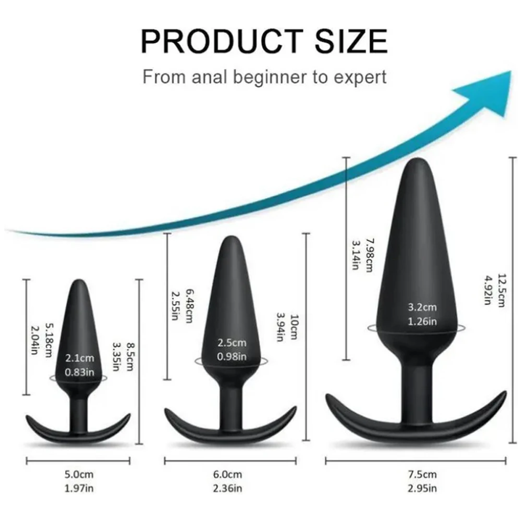 3 different size anal plug soft silicone anal butt plug stimulator adult / prostate massager anal trainer
