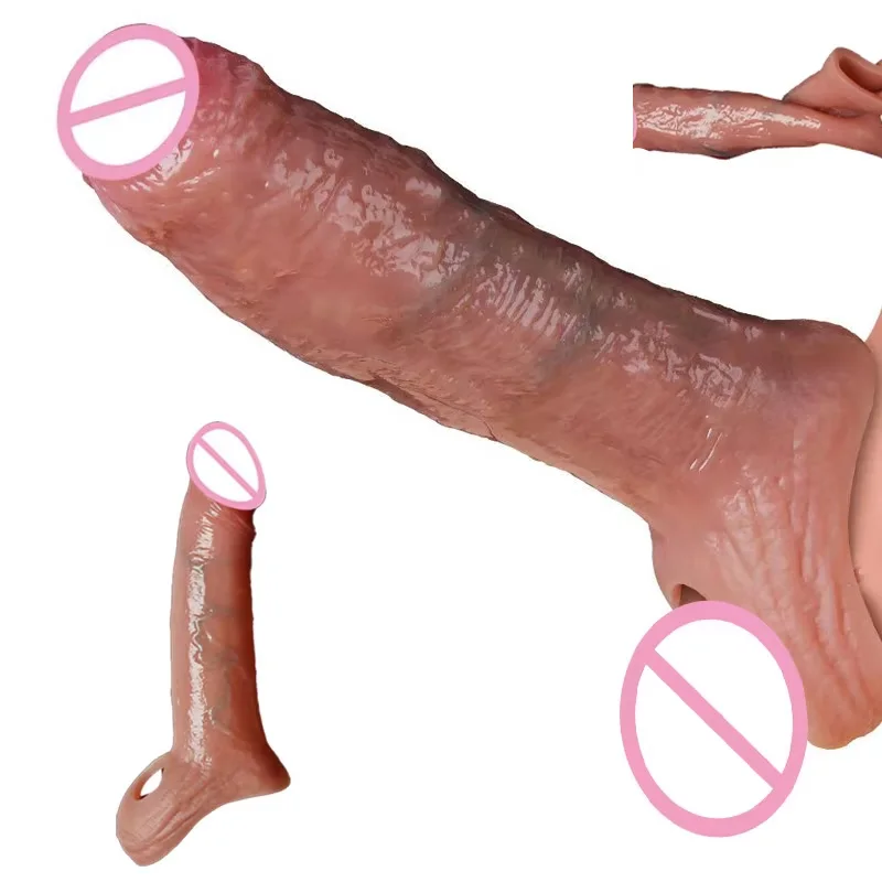 penis reusable silicone realistic stretcher enlarger soft real dick delayed ejection cock ring lock condom for man