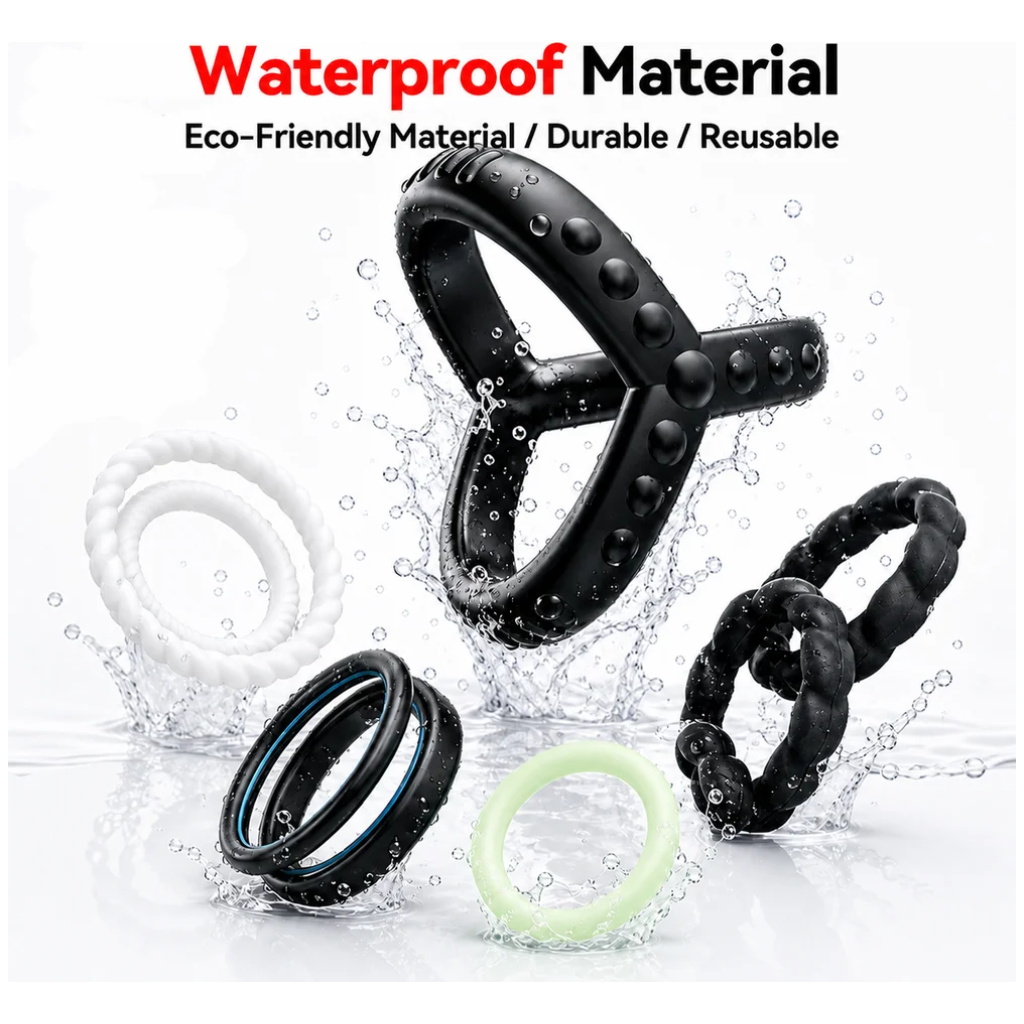 waterproof silicone cock ring set reusable elastic penis ring adult cock rings couples multiple styles & sizes